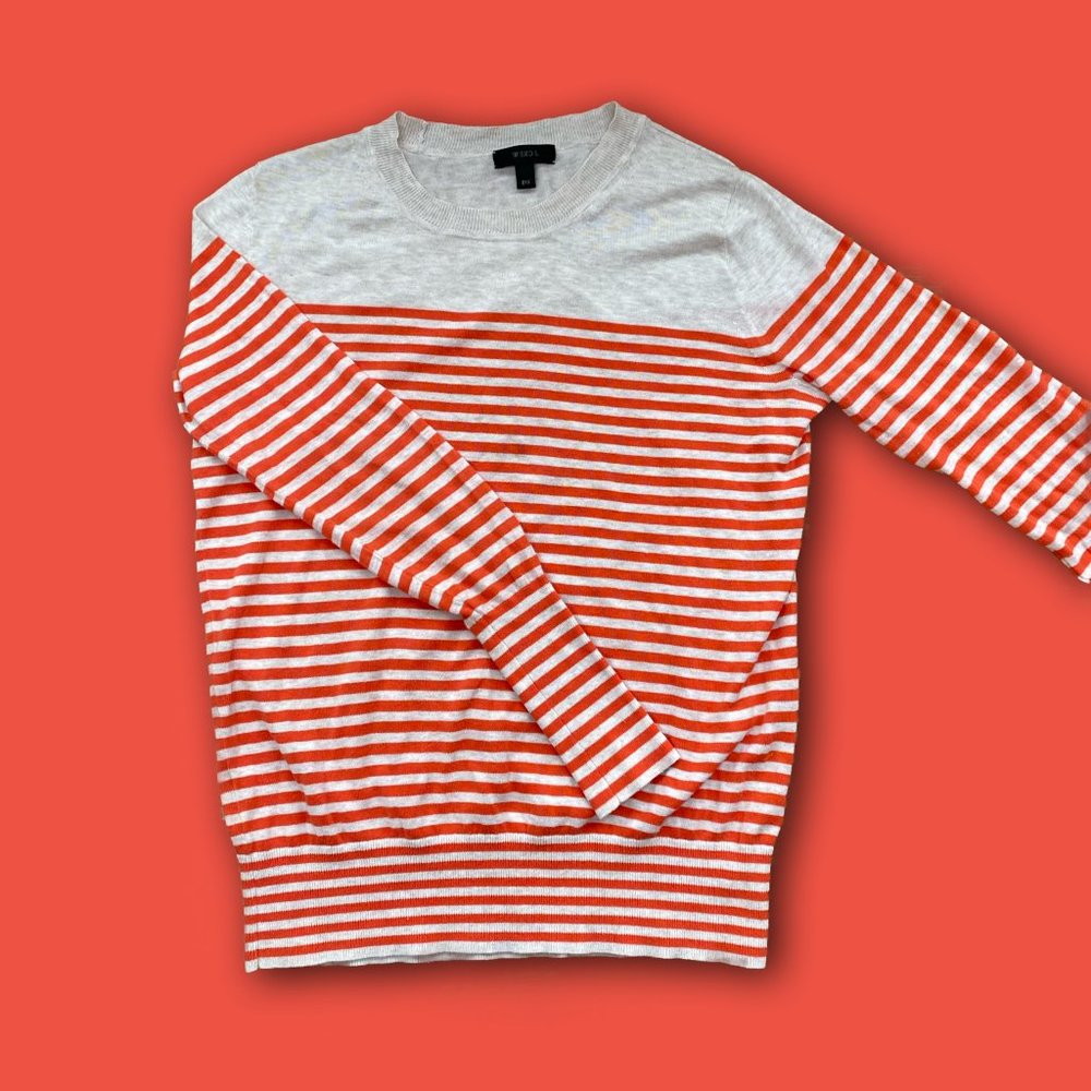 orange and cream striped J.Crew sweater